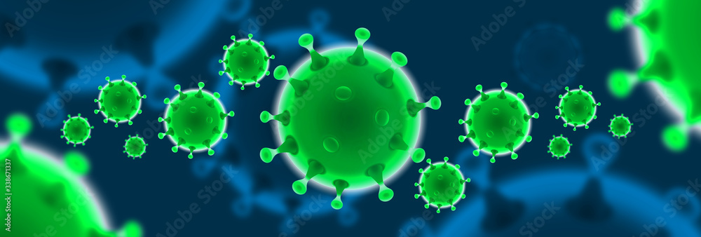 Coronavirus grün mit blauem Hintergrund