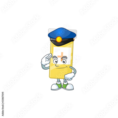 A dedicated Police officer of medicine bottle mascot design style