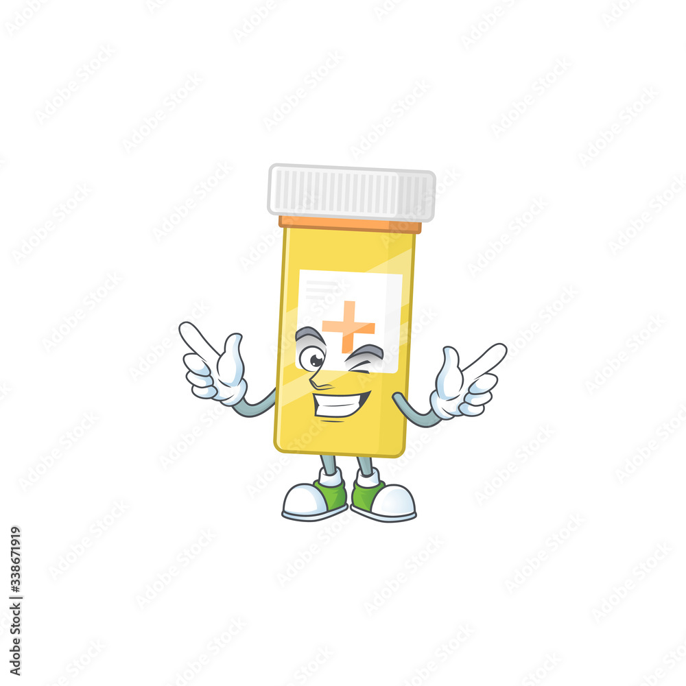Cartoon character design concept of medicine bottle cartoon design style with wink eye