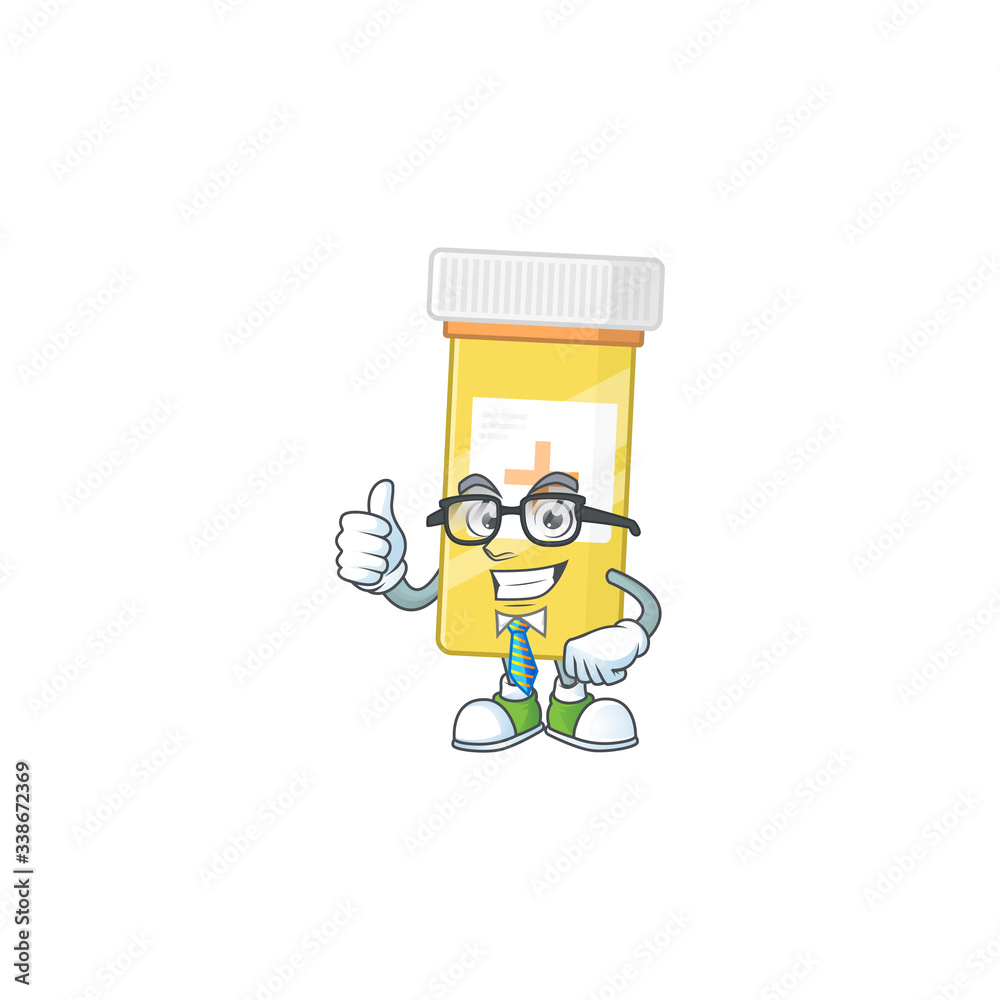 Cartoon character design of medicine bottle successful businessman
