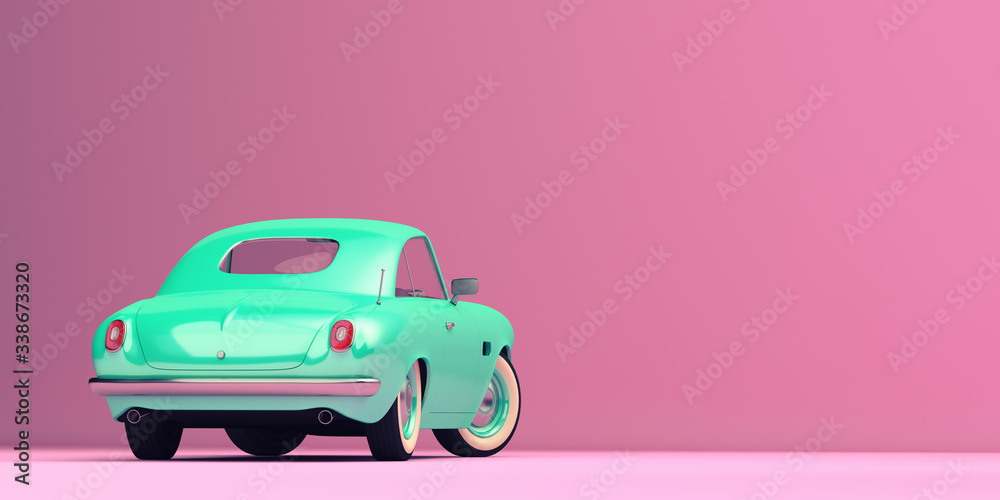 Stylized, toy looking vintage car. 3d render.
