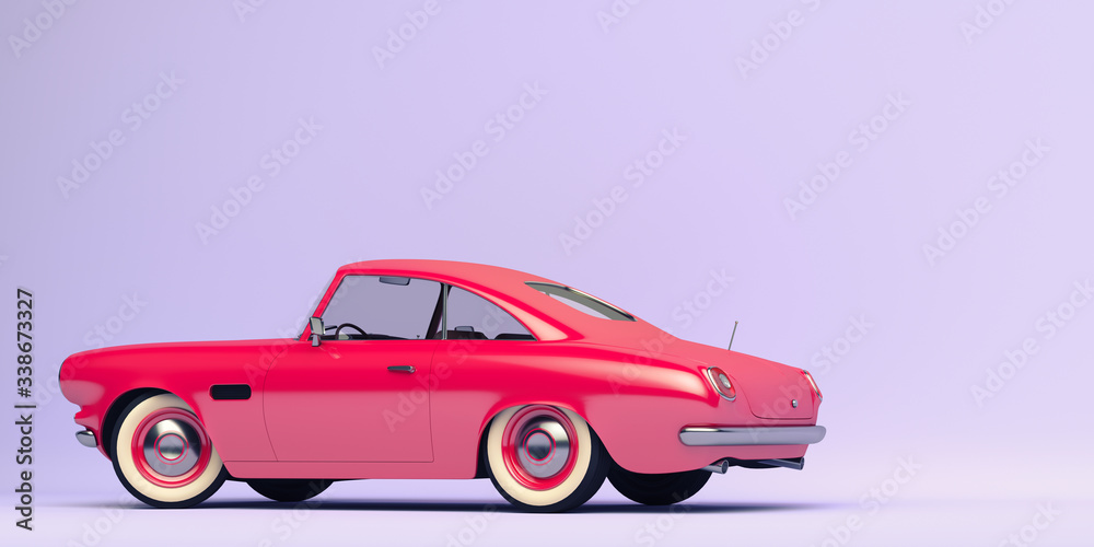 Stylized, toy looking vintage car. 3d render.
