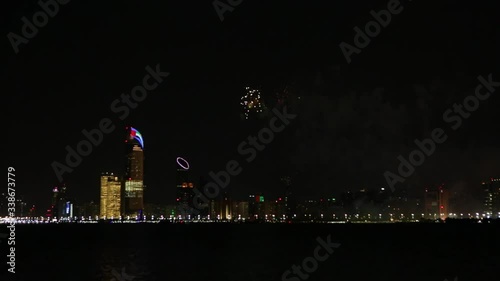 Abu Dhabi beach fireworks at night time