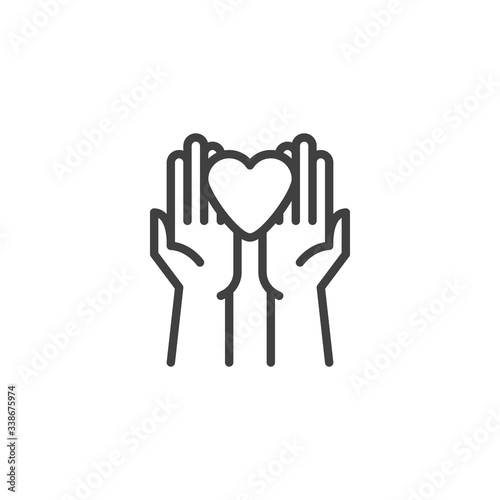Hands heart charity line icon. linear style sign for mobile concept and web design. Hands holding heart outline vector icon. Charity volunteer symbol, logo illustration. Vector graphics