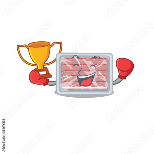 An elegant boxing winner of frozen smoked bacon mascot design style