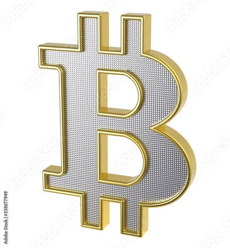 Golden Bitcoin sign. 3D illustration.