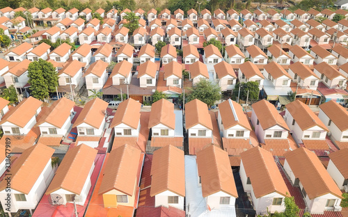 Aerial photo of residential area. Viewpoint from directly above.