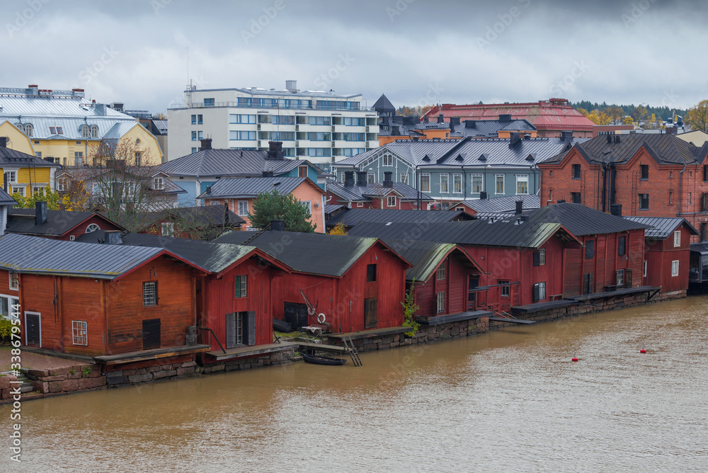 View of the city center on a cloudy October afternoon. Old Porvoo, Finland