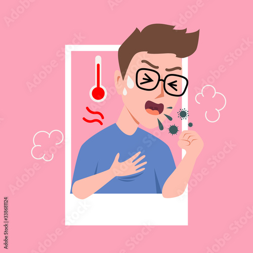 Character design of man sick with fever. Flat cartoon vector illustration design.