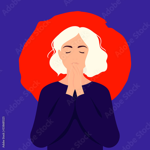 Girl folded palms in prayer colorful illustration