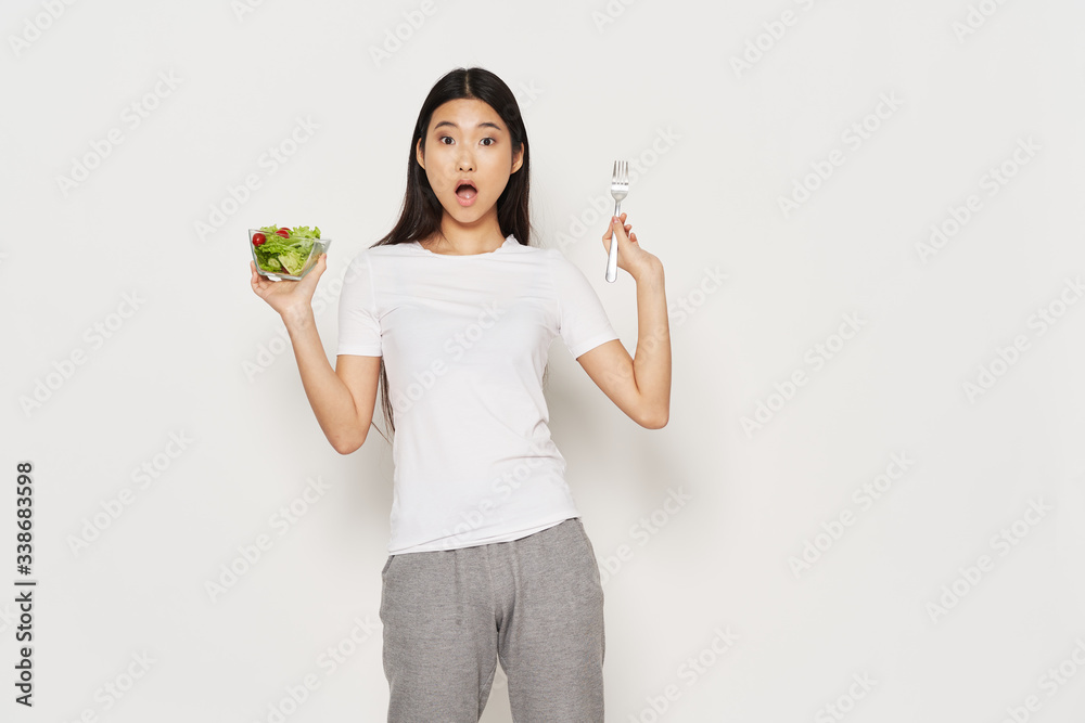 young woman with salad