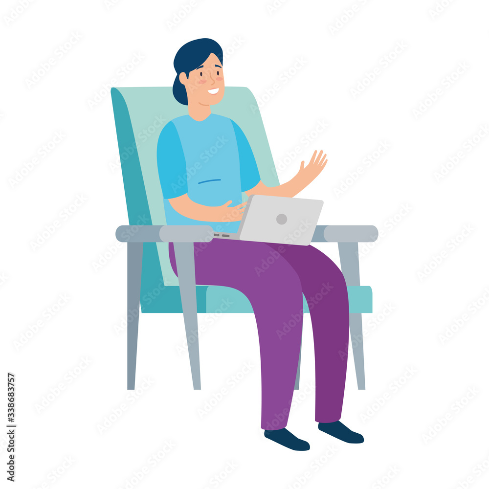 woman sitting in chair with laptop isolated icon vector illustration design woman sitting in chair with laptop isolated icon vector illustration design