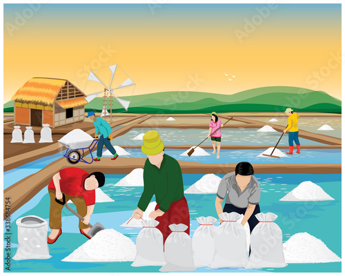 agriculturist work in saline field vector design