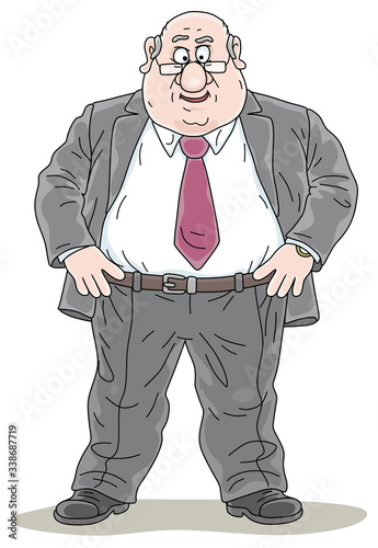 Government official standing and making a speech at a meeting or at a press conference, vector cartoon illustration on a white background