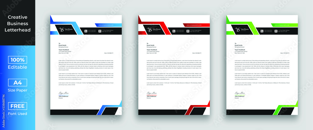 Letterhead template with various colors, letterhead template in flat style