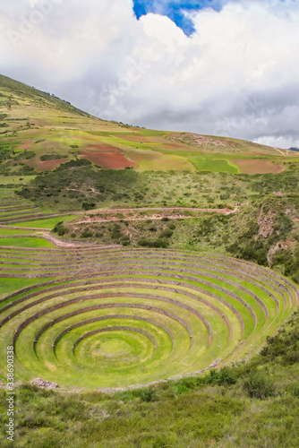 Agricultural Inca circular terraces in Sacred Valley, Moray, Sacred Valley, Peru, South America
