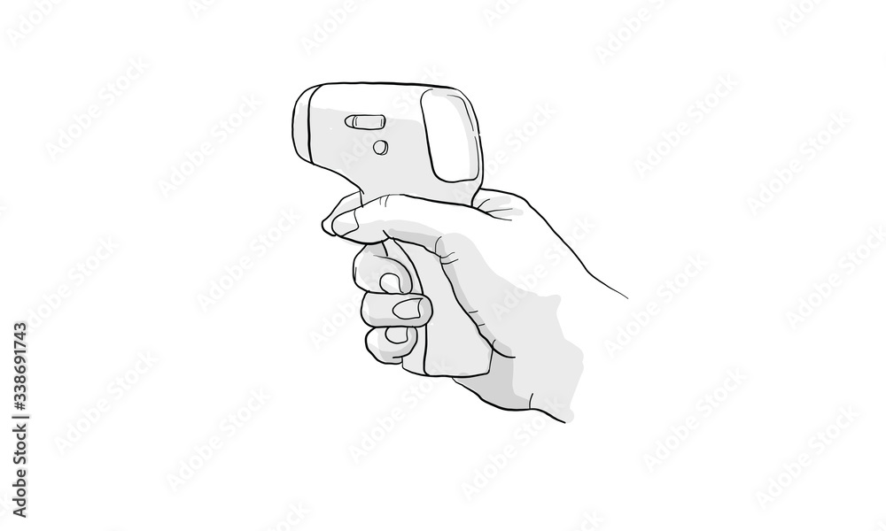hand holding the temperature checker machine, vector hand holding the temperature checker machine, vector