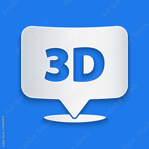 Paper cut Speech bubble with text 3D icon isolated on blue background. Paper art style. Vector Illustration
