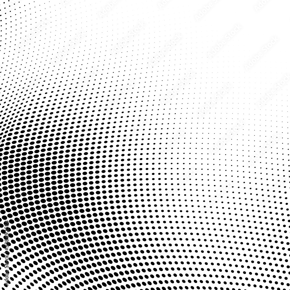 Halftone texture is a monochrome wave. Abstract black and white background of dots