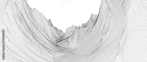 Abstract 3d wire-frame landscape. Blueprint style