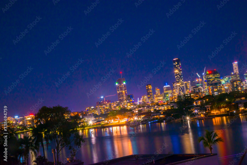 The Night Cityscape of the Brisbane city in Queensland, Australia. Australia is a continent located in the south part of the earth.