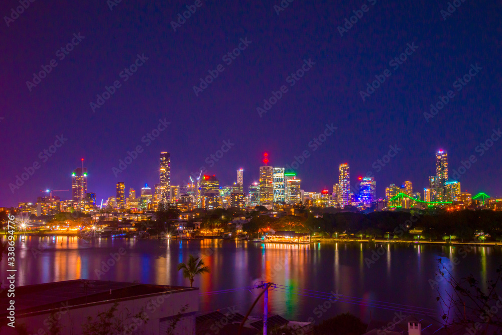 The Night Cityscape of the Brisbane city in Queensland, Australia. Australia is a continent located in the south part of the earth.