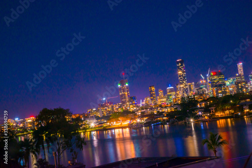 The Night Cityscape of the Brisbane city in Queensland, Australia. Australia is a continent located in the south part of the earth.