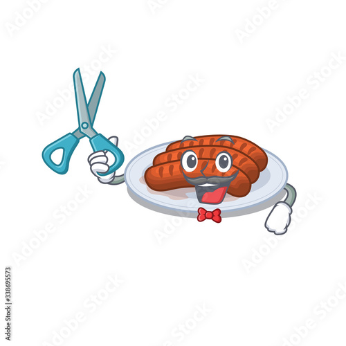 Sporty grilled sausage cartoon character design with barber