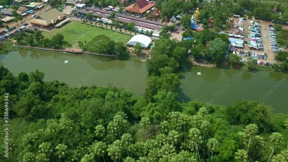 Aerial top view forest tree, Rainforest ecosystem and healthy environment concept and background, Wat Kham Chanot view from above. Aerial top view forest tree, Rainforest ecosystem and healthy environment concept and background, Wat Kham Chanot view from above.