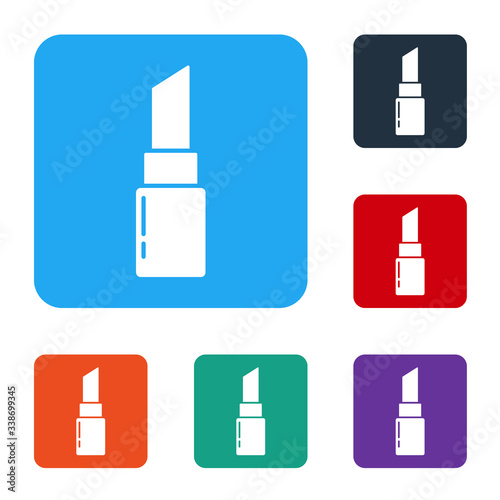 White Lipstick icon isolated on white background. 8 March. International Happy Women Day. Set icons in color square buttons. Vector Illustration