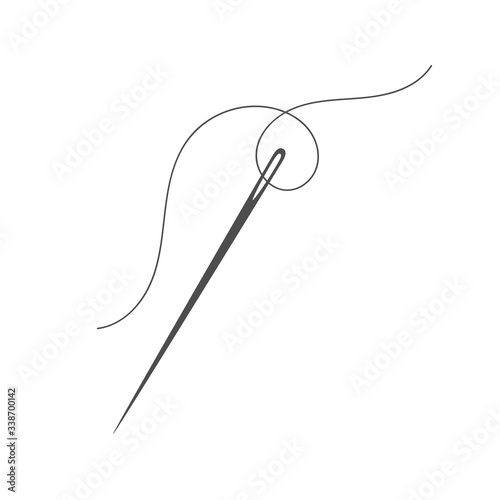 Needle and thread silhouette icon vector illustration. Tailor logo with needle symbol and curvy thread isolated on white background. Tailor sign template, sewing instrument design, fashion icon