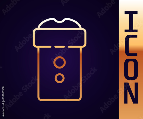 Gold line Vagina masturbator icon isolated on black background. Sex toy for man.  Vector Illustration
