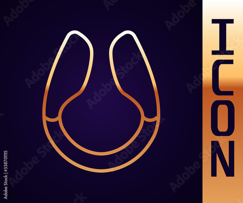 Gold line Dildo vibrator for sex games icon isolated on black background. Sex toy for adult. Vaginal exercise machines for intimate.  Vector Illustration
