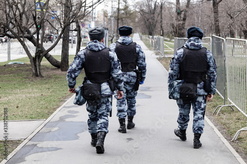 Police patrol in the city during the COVID-19 epidemic