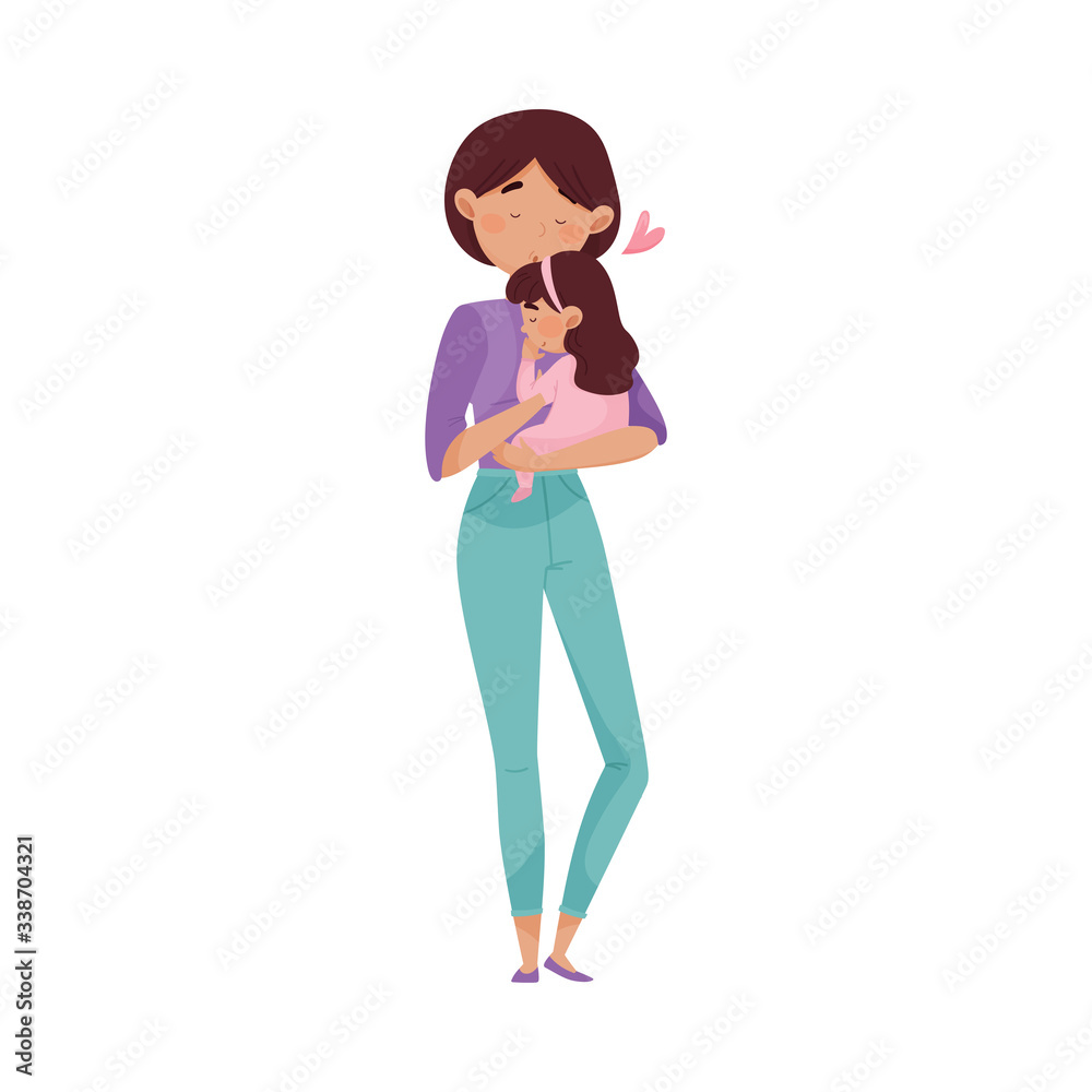 Happy Mother Embracing Tenderly Her Baby Vector Illustration