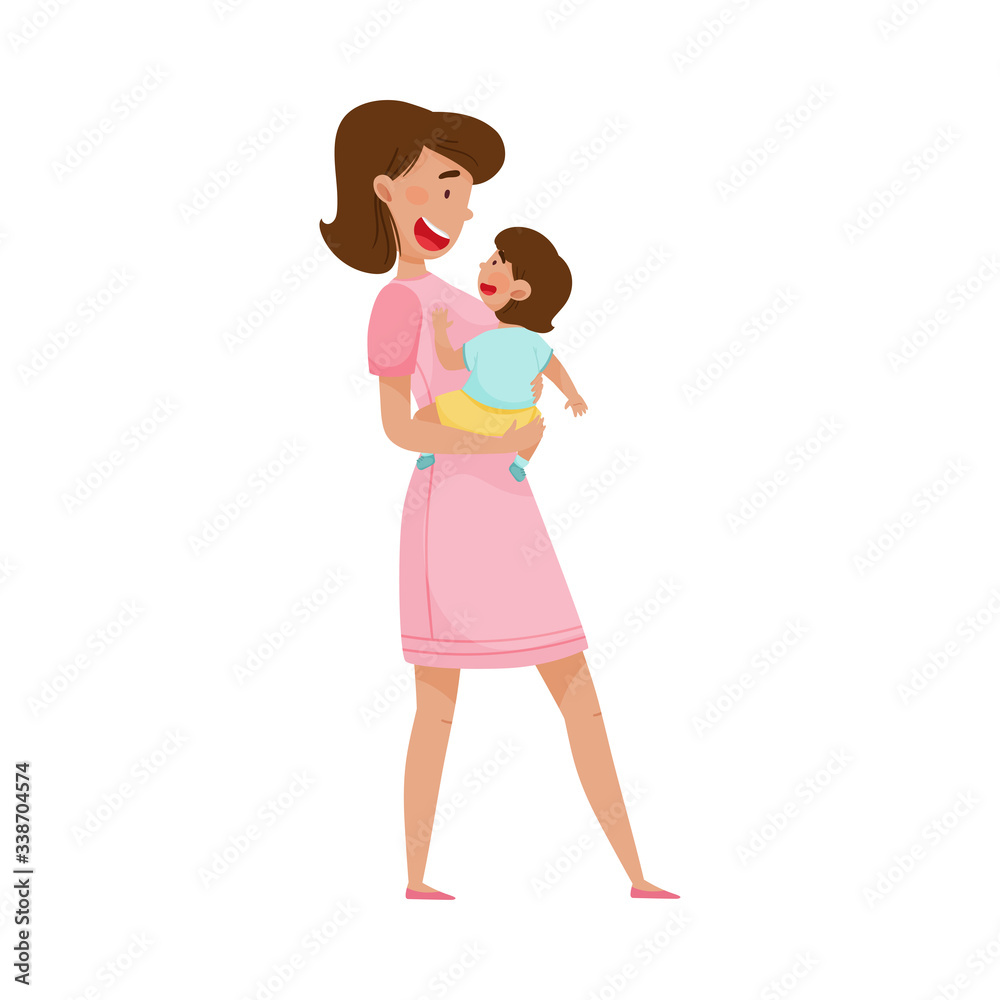 Happy Mother Embracing Tenderly Her Baby Vector Illustration Happy Mother Embracing Tenderly Her Baby Vector Illustration