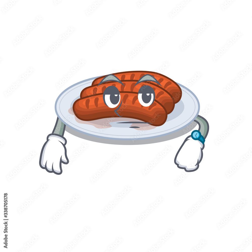 Mascot design of grilled sausage showing waiting gesture Mascot design of grilled sausage showing waiting gesture