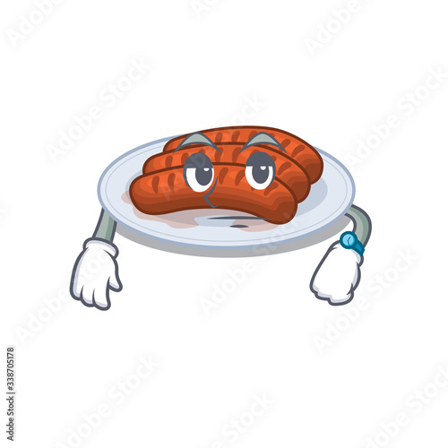 Mascot design of grilled sausage showing waiting gesture