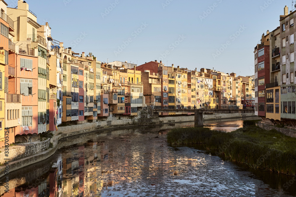 A view of many houses in Girona, Spain.