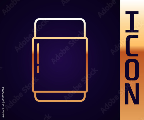 Gold line Eraser or rubber icon isolated on black background.  Vector Illustration