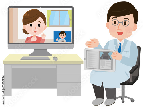 オンライン診療　医者　女性患者　イラスト