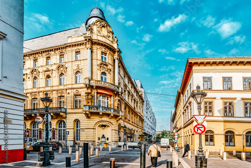 BUDAPEST,HUNGARY-MAY 04,2016: Beautiful landscape and urban view of the Budapest, one of beautiful city: street's, peoples on street's, historical and modern buildings.