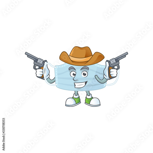 A cowboy cartoon character of surgery mask holding guns