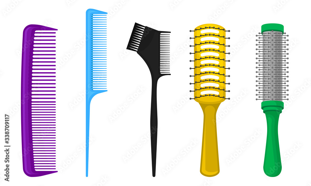 Different Combs and Brushes for Doing and Brushing Hairs Vector Set