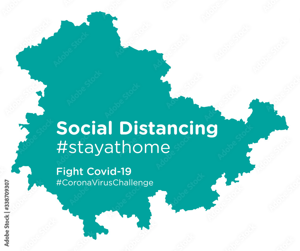 Obraz premium Thuringia map with Social Distancing stayathome tag