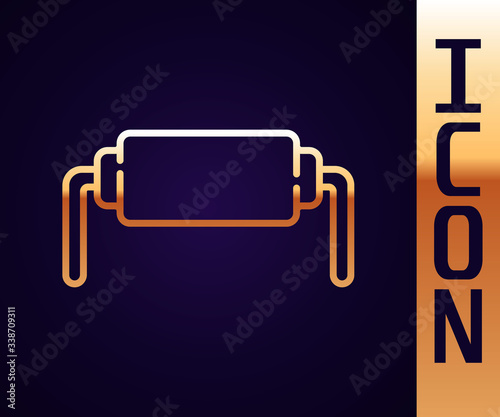 Gold line Resistor electricity icon isolated on black background.  Vector Illustration