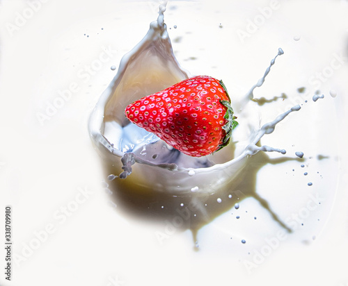 strawberry in milk splash
