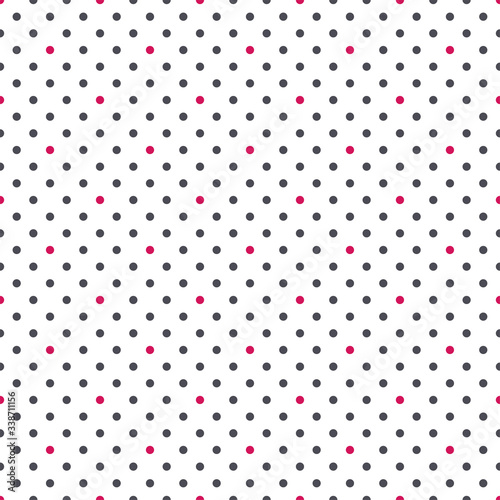 Polka dot seamless pattern. Small red and black dots on white