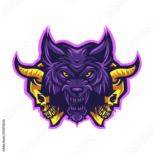 Wolf head with skull mascot logo