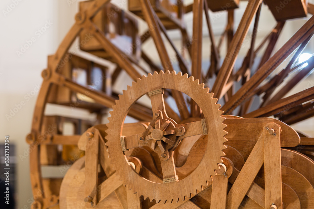Closeup of Wooden Gear: Industrial Concept Theme
